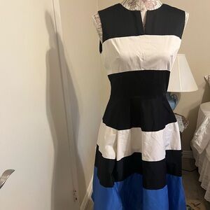 Kate Spade Black, White, and Blue Striped Midi Dress